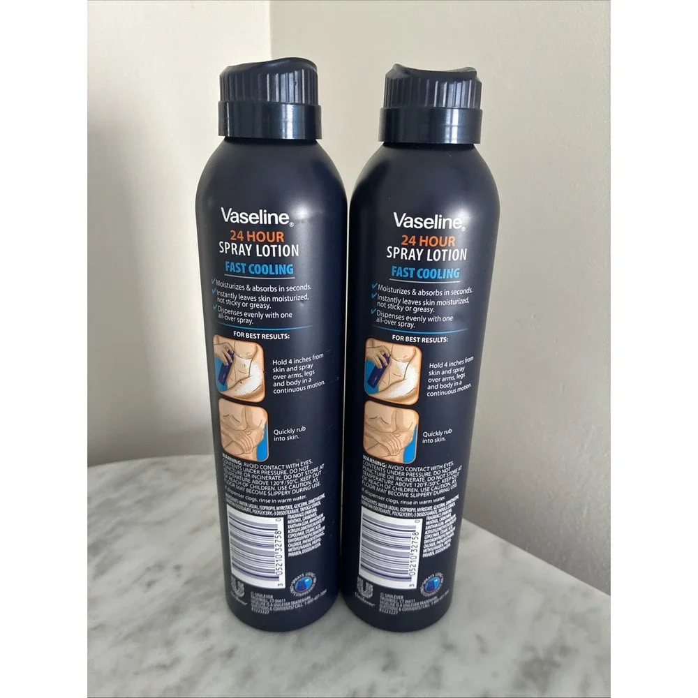 2x Vaseline Men Fast Absorbing Spray Lotion 24Hr Moisture 6.5 oz. New Cooling